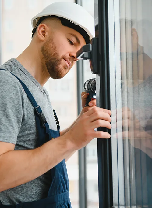 Window installer working on a residential window